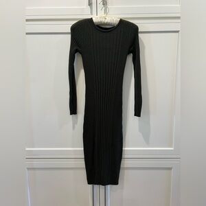 Vince Wool Cashmere blend ribbed midi dark green Sweater Dress Sz L